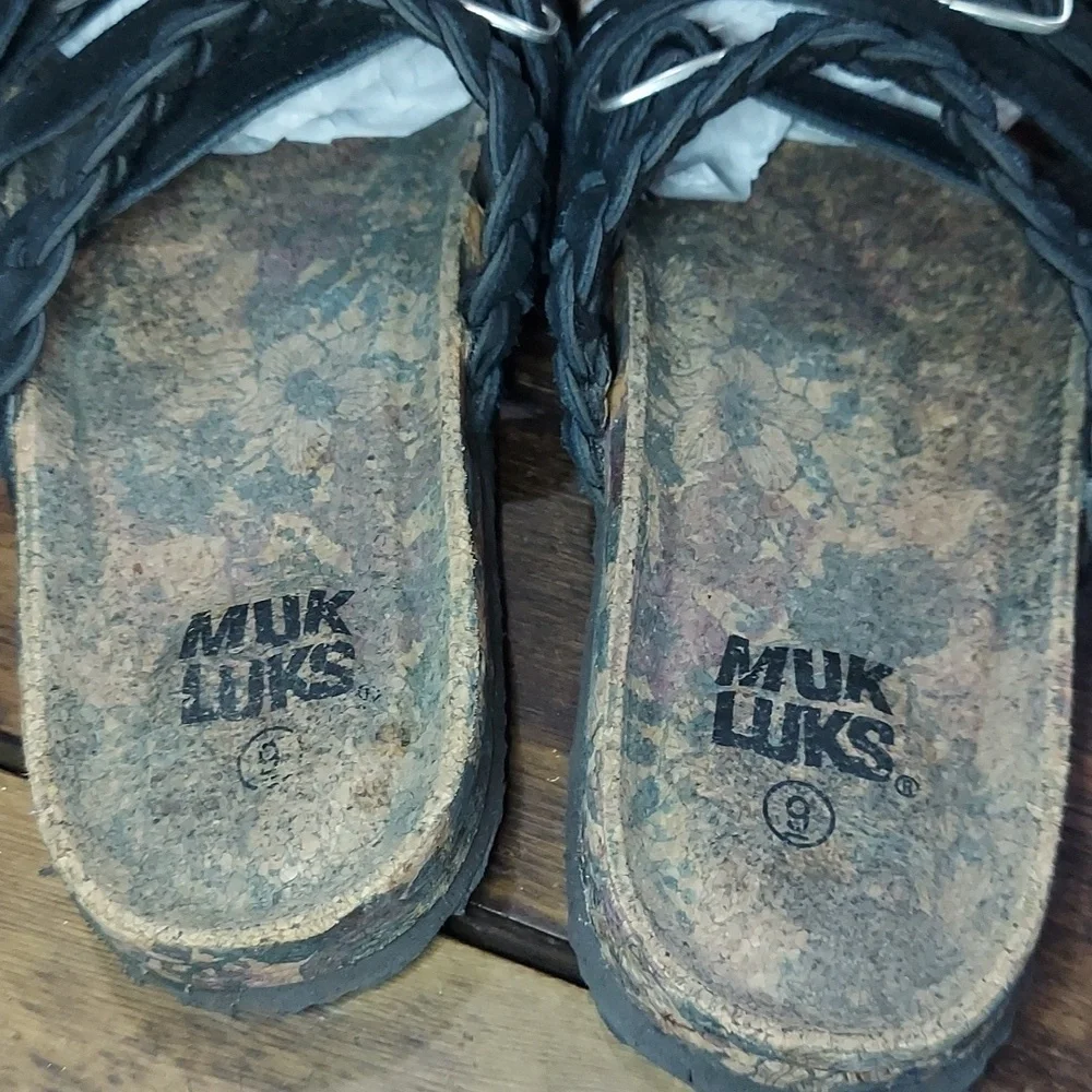 Muk Luks Black Braided Strappy Sandal/Slide